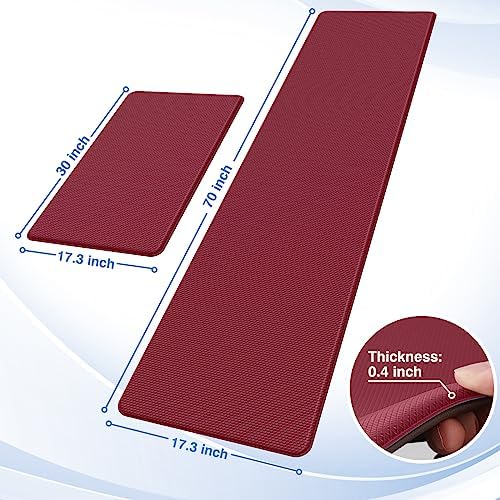 StepRite Kitchen Mats for Floor, 2-Piece Anti-Fatigue Rugs, Burgundy - Image 2