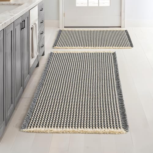 MIULEE Set of 2 Waffle Bathroom Rugs Dark Grey&Yellow 17"x24"+18"x30" by MIULEE
