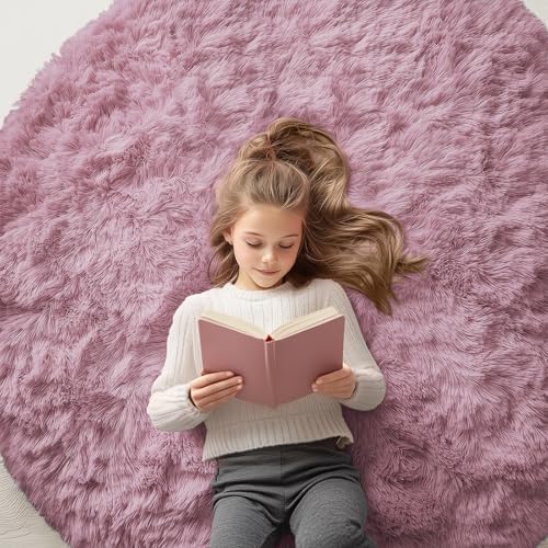 OLANLY Blush Round Rugs for Bedroom - Machine Washable, 5 ft Circle Area Rugs for Living Room, Soft and Fluffy Shaggy Carpet for Teen Girls and Boys, Nursery Rooms, Dorms, Home Decor Aesthetic by OLANLY