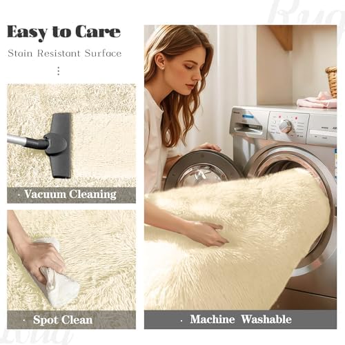 2x6 Runner Rug for Bedroom: Fluffy Shag Soft Washable Rugs Small Fuzzy Plush Indoor Carpet for Hallway Bedside Dorm Kids Girls Boys Room (Cream White, 2'x6') - Image 3