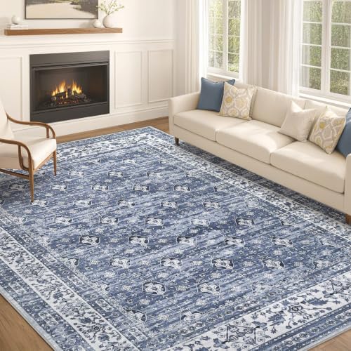 EIEIHOUSE Washable 9x12 Area Rugs for Living Room Faded Misty Blue by EIEIHOUSE