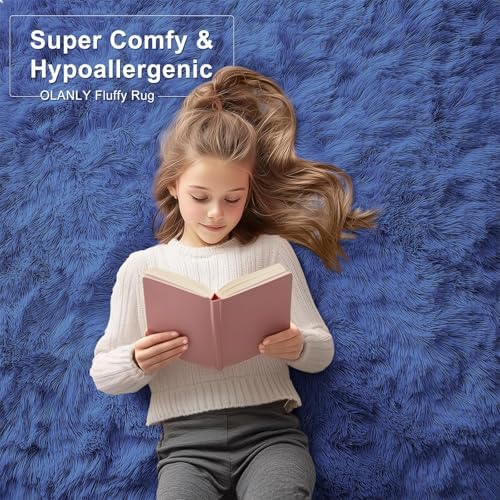 OLANLY 6x7 Area Rugs for Living Room Bedroom, Machine Washable Soft Fluffy Shaggy Bedside Rug, Indoor Floor Carpet for Kids Girls and Boys, Dorms, Nursery Rooms, Home Decor Aesthetic, Navy Blue - Image 6