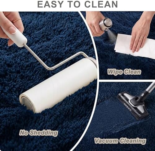 Navy Blue Fluffy Area Rug 5x8 Ft, Washable for Living Room - Image 3