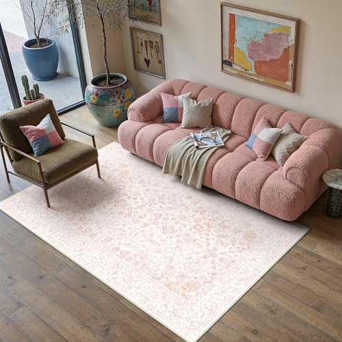 PureCozy 3x5 Pink Area Rug Washable Non Slip Vintage Carpet Living Room - Image 3