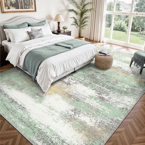 8x10 Area Rugs, Abstract Modern Ultra Soft Washable Rug, Non Slip Carpet with Rubber Back Stain Resistance Rugs for Living Room, Bedroom, Dining Room Decor(Light Green/Cream) - Image 3
