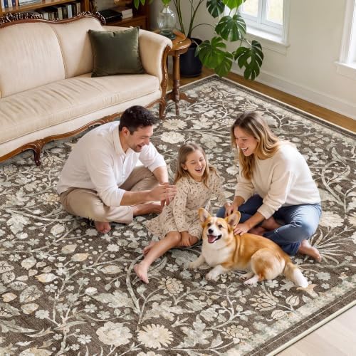 SameBed 3x5 Area Rug Living Room, Vintage Washable Carpet Dark Brown - Image 4
