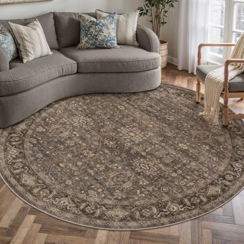 5x5 Dark Brown Vintage Round Rug by WondRg