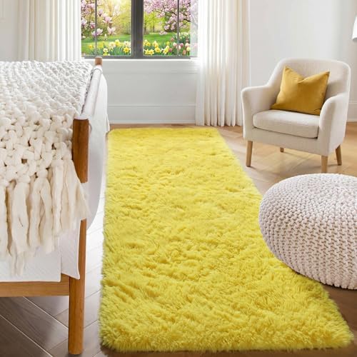 Yellow Runner Rugs for Bedroom Living Room, Fluffy 2x6 Bedside Area Rug by ONASAR