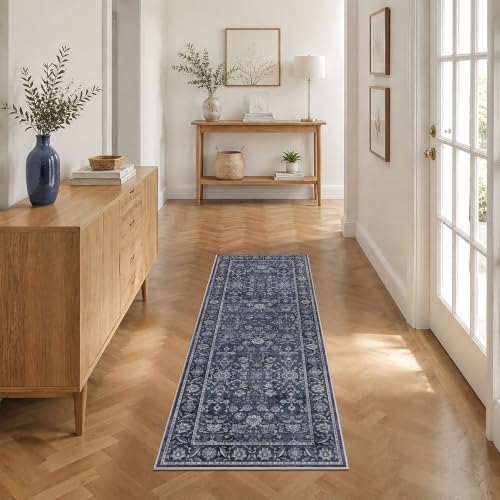 Washable 2x6 Kitchen Non-Slip Runner Rug Retro Denim Blue Floor Mat by HOME