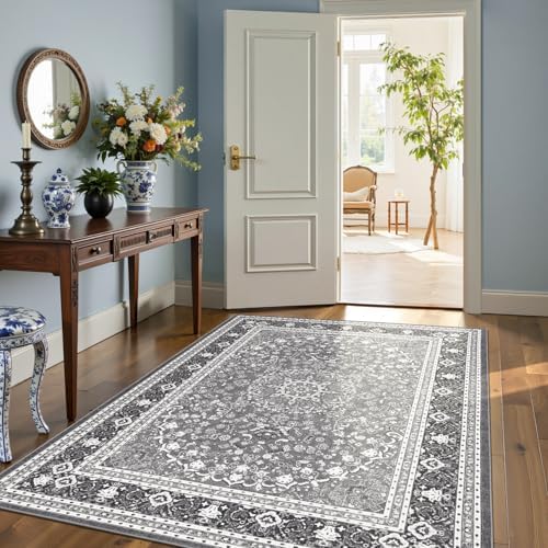 5x7 Area Rugs for Living Room, Washable Non-Slip Rug, Oriental Light Grey - Image 4