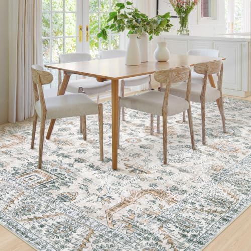XLUEZ Area Rug 8x10 Living Room Rug, Machine Washable Vintage Distressed Boho Area Rug Non-Slip Soft Low Pile Large Indoor Rugs for Bedroom Kitchen Dining Room Office(Brown Green,8'x10') - Image 3