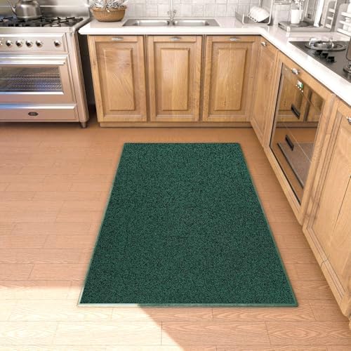 Area Rug with Non Slip Rubber Backing 3' * 5', Washable Soft Floor Carpet for Living Room, Kitchen, Entryway Indoor, Bedroom, Laundry, Low Pile Area Rugs, Solid Color with Pointillism Style, Green by AREDO