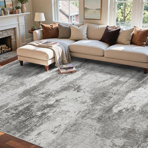 8x10 Ft Abstract Washable Area Rugs for Living Room Grey by Cuzwlovita