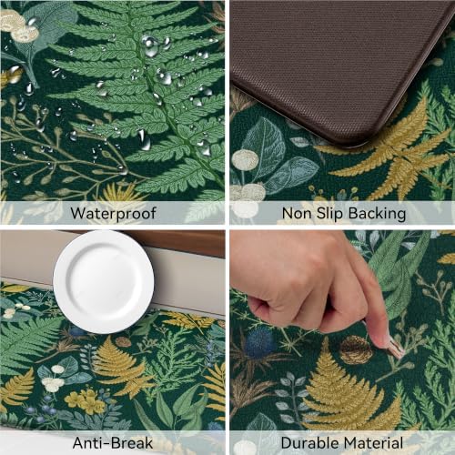 2 PCS Botanical Kitchen Rugs Set, Dark Green 17.3"x28" + 17.3"x47" - Image 4