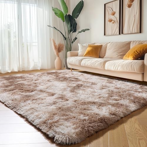 Amdrebio Beige Tan Furry Plush Area Rug 5x7 for Bedroom Living Room Nursery - Image 5