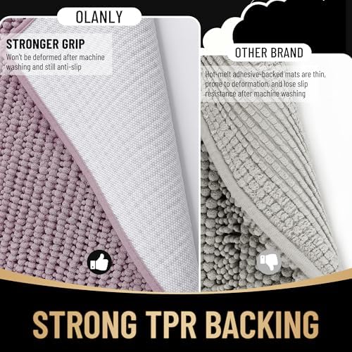 OLANLY Thick Chenille Absorbent Bathroom Rugs Mat 36x24, Deep Plum - Image 5