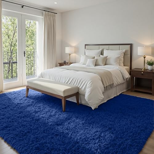 5x7 Fluffy Shag Area Rugs for Living Room Bedroom: Soft Plush Carpet Blue - Image 2