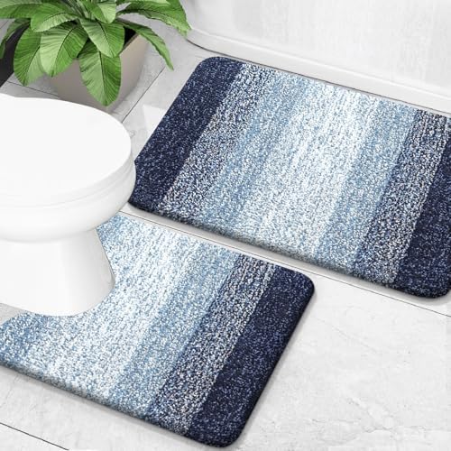 OLANLY Micorfiber Bathroom Rug Set 2 Piece, Absorbent Bath Mats, Airy Blue by OLANLY
