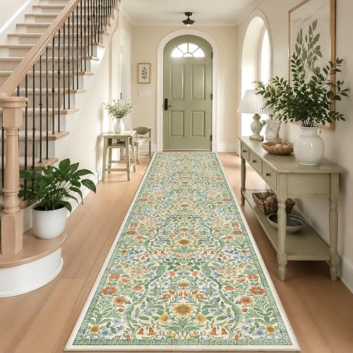 3x12 Floral Runner Rug for Hallway Washable Kitchen Runner Rug by NakedCloud