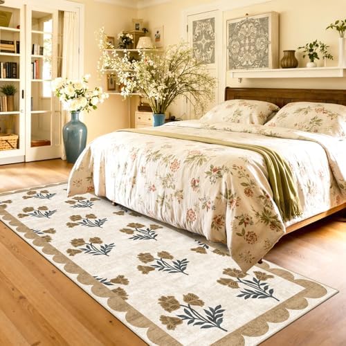 Non Slip Kitchen Runner Rug, 2x6 Beige Floral Hallway Runner Rugs - Image 4