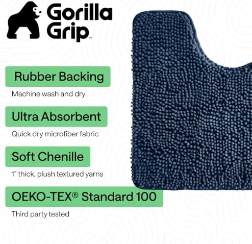 GORILLA GRIP Chenille Bath Rug Mat for Oval Toilet Base, 24x19 Navy - Image 3