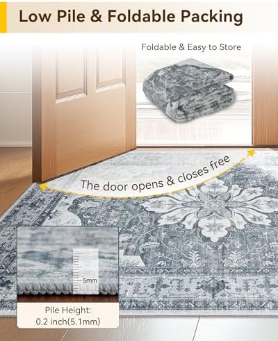 RELEANY Washable Area Rug, 7'x9', Grey/White/Beige - Image 5
