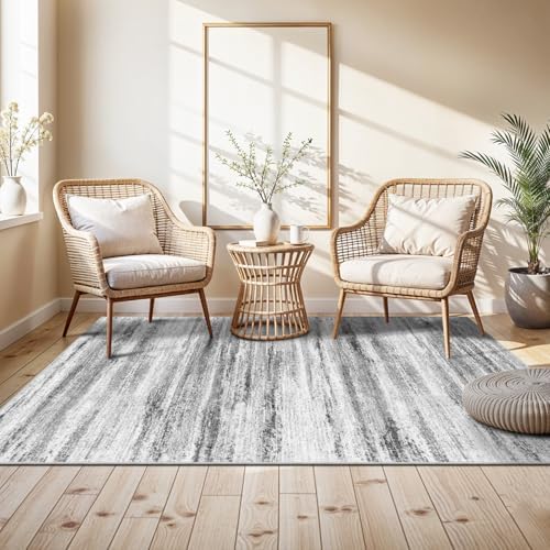 4x6 Rugs for Living Room: Non-Slip Washable Area Rug for Hallway Entryway Kitchen Bedroom - Easy-to-Clean Stain and Water Resistant Carpet - Soft Low-Pile Throw Mat Grey - Image 2