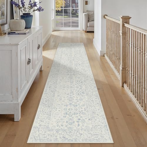 PureCozy 2x14 Blue Runner Rug Washable Hallway Non Slip Kitchen Vintage by PureCozy
