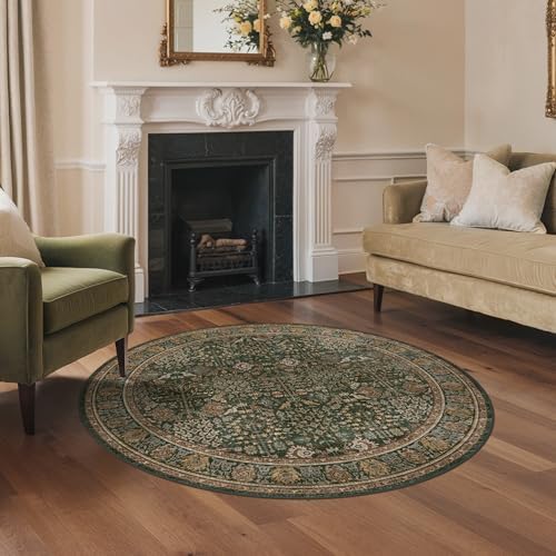 Bavni 4ft Round Area Rug 4x4, Washable Non Slip, Dark Green Brown - Image 2
