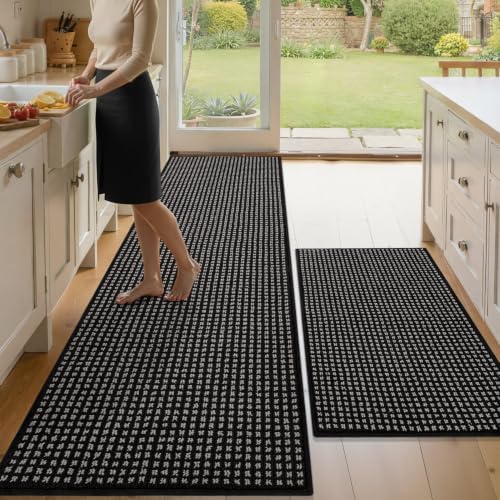 hicorfe Waffle Kitchen Runner Rugs Set of 2,Non Slip Kitchen Mats for Floor by Hicorfe