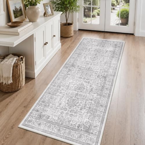 3x7 Washable Kitchen Runner Rug Non-Slip Vintage Gray Throw Carpet - Image 2