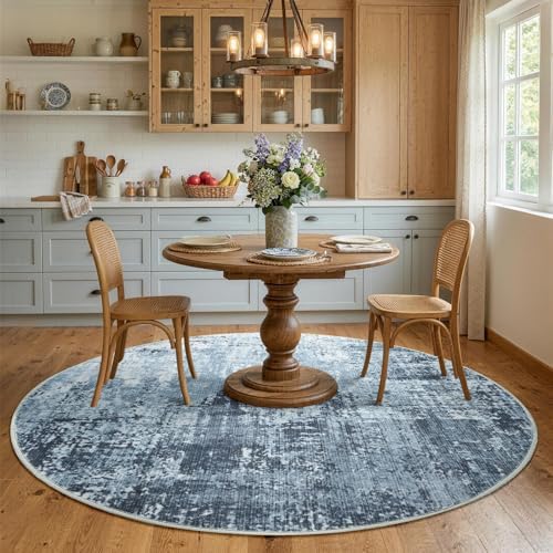 6ft Round Abstract Washable Area Rug for Living Room Blue - Image 4