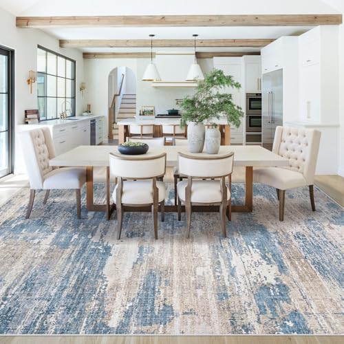 XLUEZ 8x10 Area Rugs for Living Room, Washable Modern Abstract Large Area Rug Neutral Soft Non Slip Kids Rug Stain Resistant Indoor Carpet for Bedroom Nursery Dining Room Playroom(BlueBeige, 8'x10') - Image 5