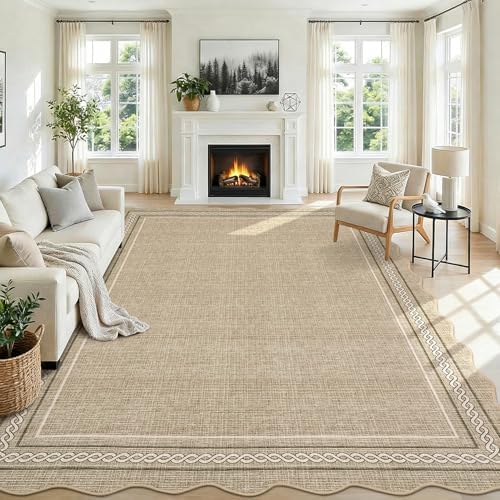 GarveeHome Washable Large 10 x 14 Area Rug for Living Room Scallope, Jute by GarveeHome
