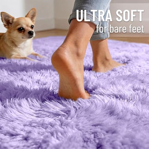 OLANLY 2x3 Machine Washable Small Bedside Rug, Soft Fluffy Shaggy Entryway Throw Rugs for Bedroom, Living Room, Indoor Floor Carpet for Kids Girl Boy, Nursery Room, Home Decor Aesthetic, Light Purple - Image 4