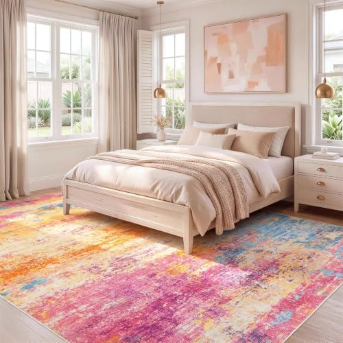 9x12 Area Rug for Living Room, Abstract Washable Large Rugs, Multicolor - Image 2