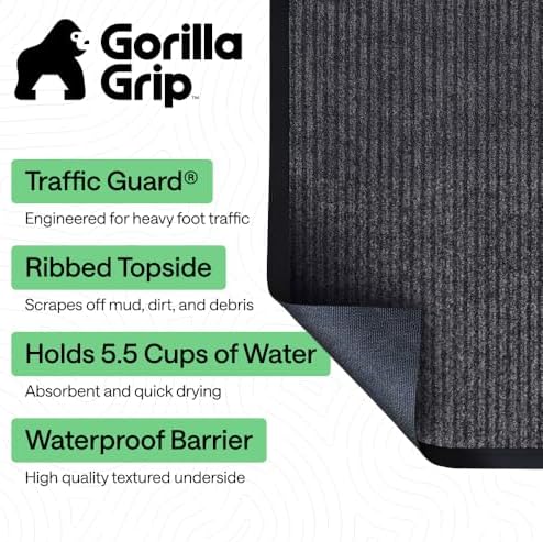 GORILLA GRIP Traffic Guard Indoor Outdoor Heavy Duty Door Mat, 59x24 Gray - Image 2