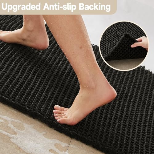 TYUU Black Waffle Bath Mat, Small Boho Bathroom Rugs Non Slip 24x16 - Image 5