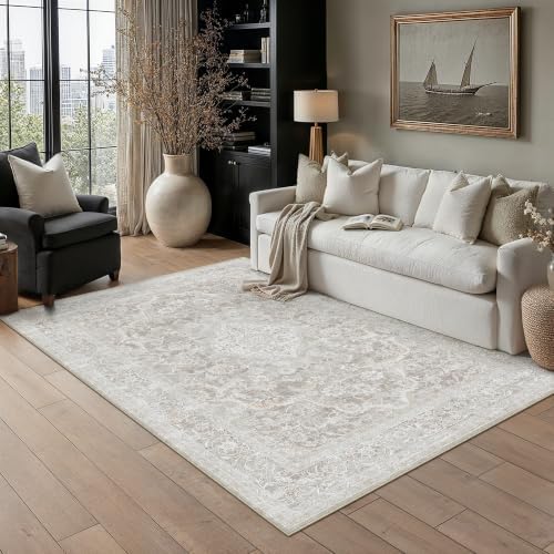HUGEAR Grey Beige 6x9 Area Rugs for Living Room Washable Rug Carpet by HUGEAR