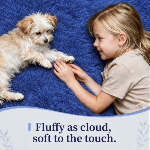 9x12 Area Rugs for Living Room: Soft Blue Fluffy Rug Shag Washable Rug Plush Fuzzy Indoor Carpet for Bedroom Nursery Playroom Girls Boys Kids Room (Blue, 9'x12') - Image 3
