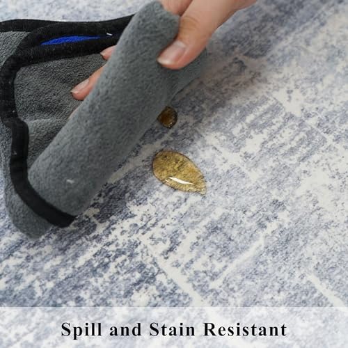 Washable 12ft Hallway Runner Rug: Non-Slip 2'6x12 Kitchen Rugs Low-Pile Entryway Rug Runner Abstract Soft Bedroom Floor Mat Farmhouse Carpet for Bathroom Living Room Dining Room(2'6x12,Blue/Ivory) - Image 6