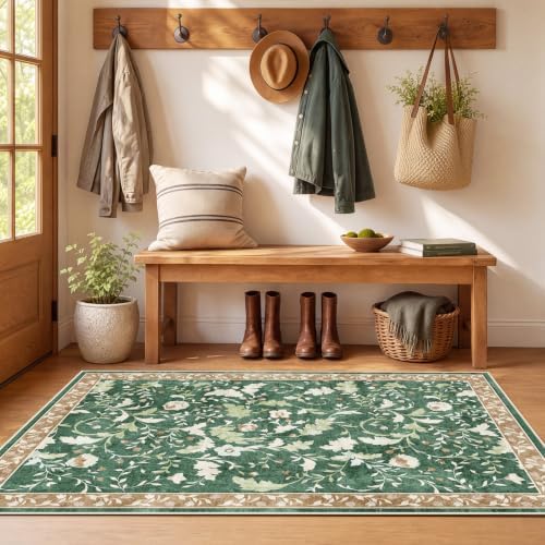 SameBed 3x5 Area Rug Living Room, Vintage Washable Carpet Brown Green - Image 2