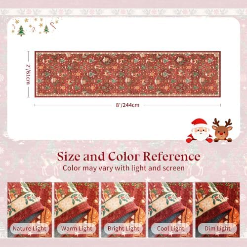 Christmas Runner Rug 2x8 for Hallway, Red Non Slip Washable Low Pile Rug - Image 5