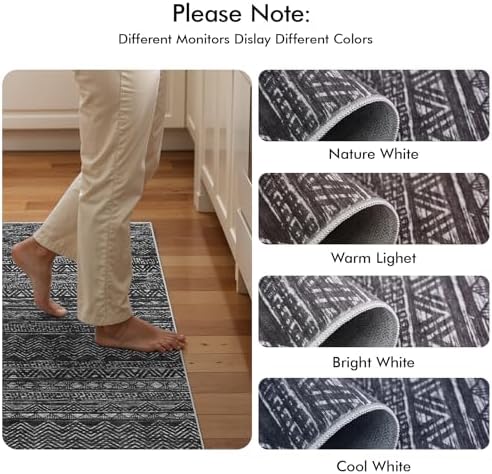 3x6 Runner Rug Washable Moroccan: Non Slip Hallway Floor Mat Charcoal Gray - Image 4