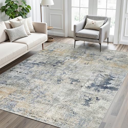 Soalmost Abstract Rug 5x7 Washable Area Rugs for Living Room, Blue/Yellow - Image 2