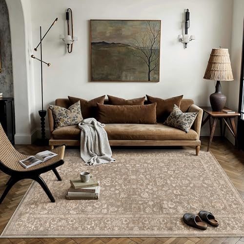 PureCozy 4x6 Deep Brown Area Rug Washable Non Slip Vintage Carpet - Image 3