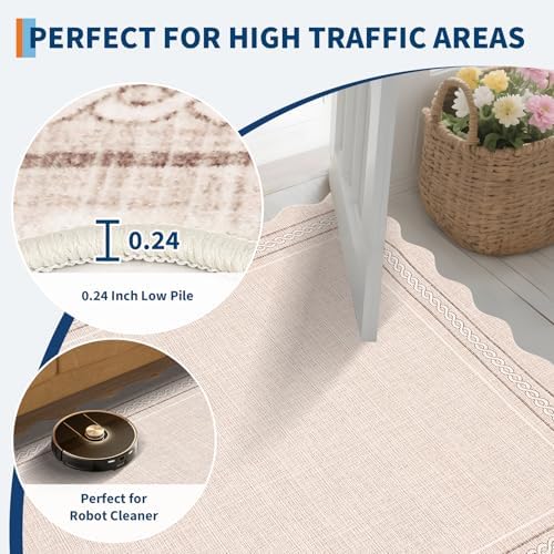 GarveeHome Washable 9x12 Area Rug for Living Room Scalloped Non Slip, Beige - Image 6