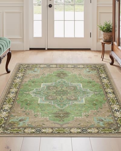 Amada Vintage Washable Area Rug,3'x5',Green - Image 2
