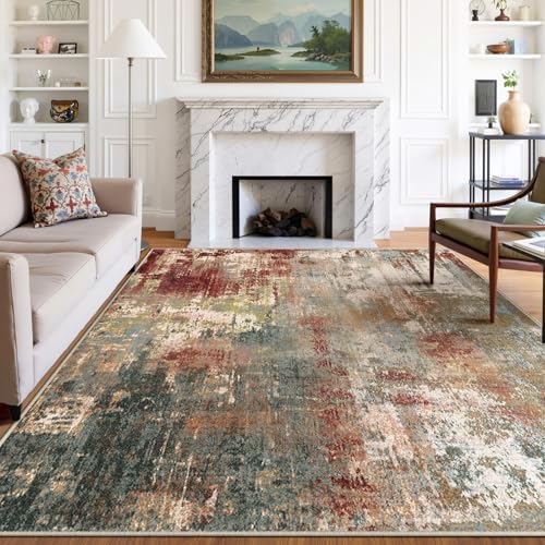 RELEANY Washable 7'x10' Abstract Area Rug for Living Room Rustic Brown by RELEANY