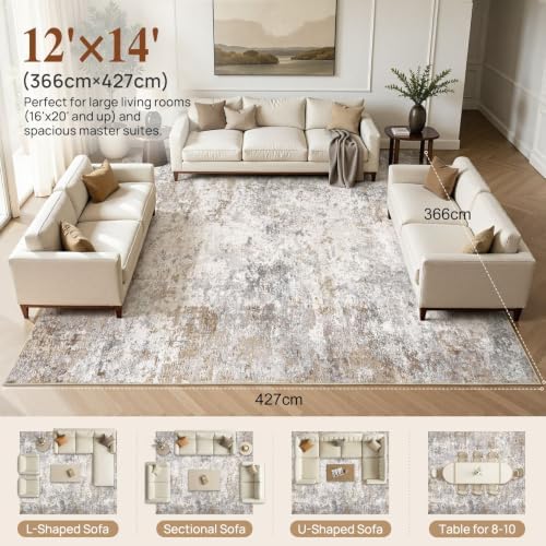 UERMEI 11x14 Area Rug Living Room Rugs Extra Large Brown Grey Carpet - Image 2